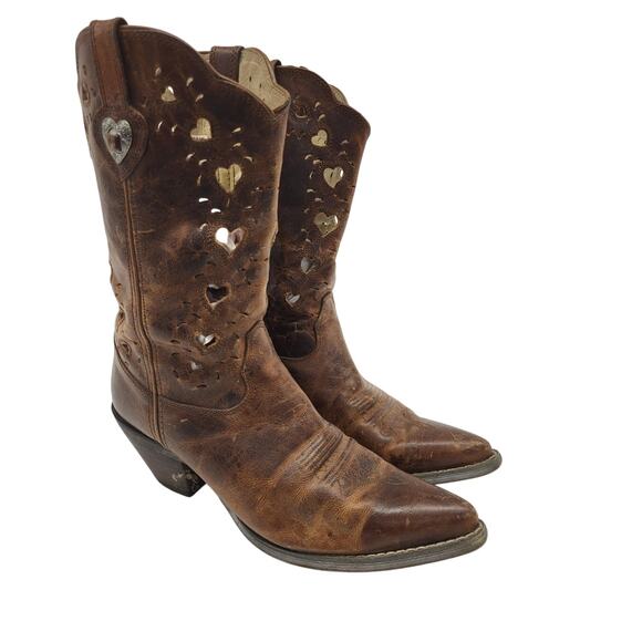Durango Y2K Vintage Western Heart Cowboy Boots Brown Leather 8.5M Festival - Picture 1 of 7